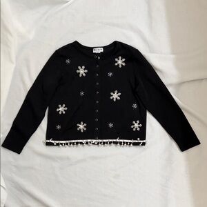 Vintage Shane Lee Women’s Large Black Cardigan with Snowflake Embellishments